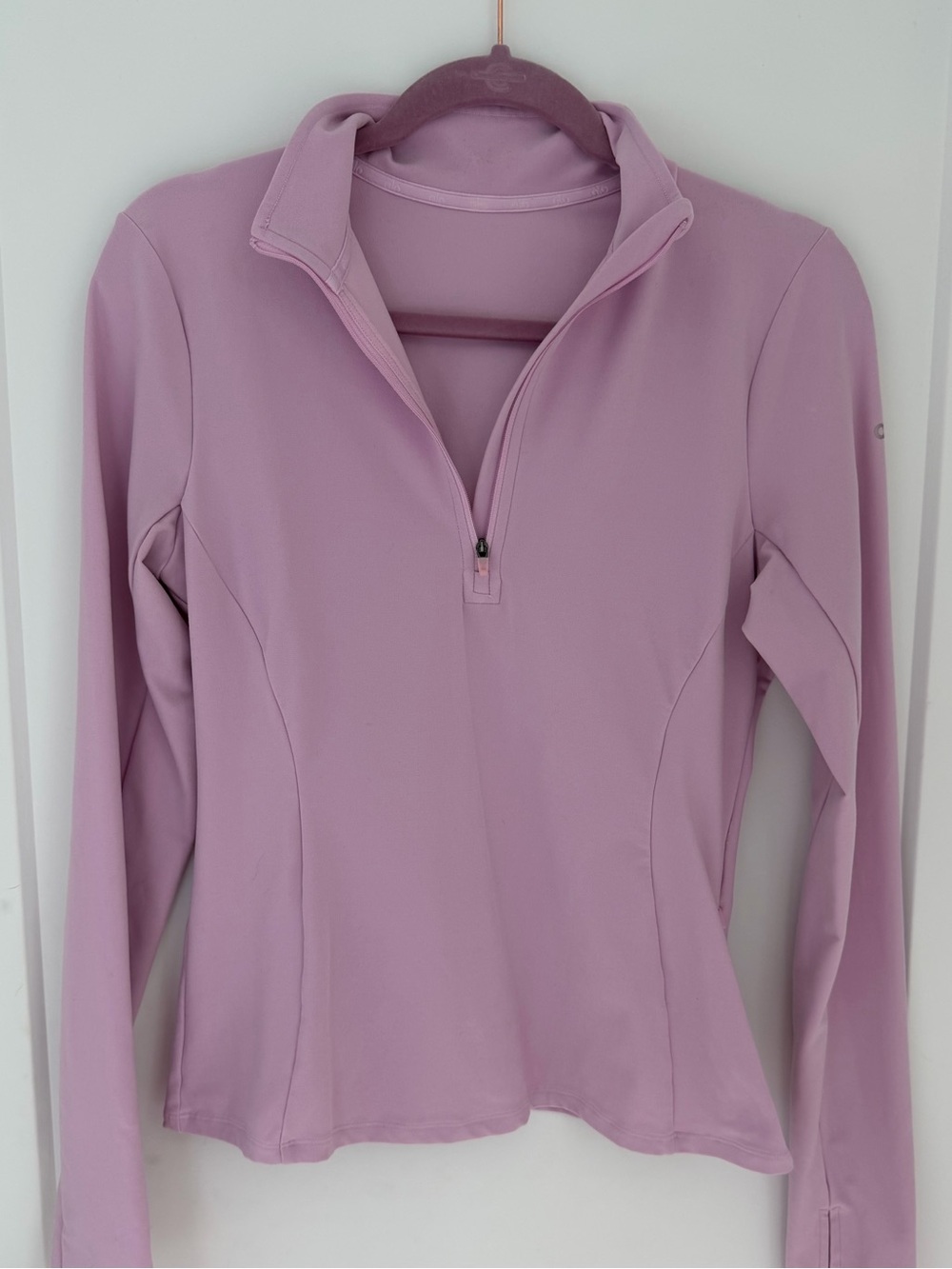 ALO Yoga Long-Sleeve Quarter-Zip pullover in Dusty Pink/purple